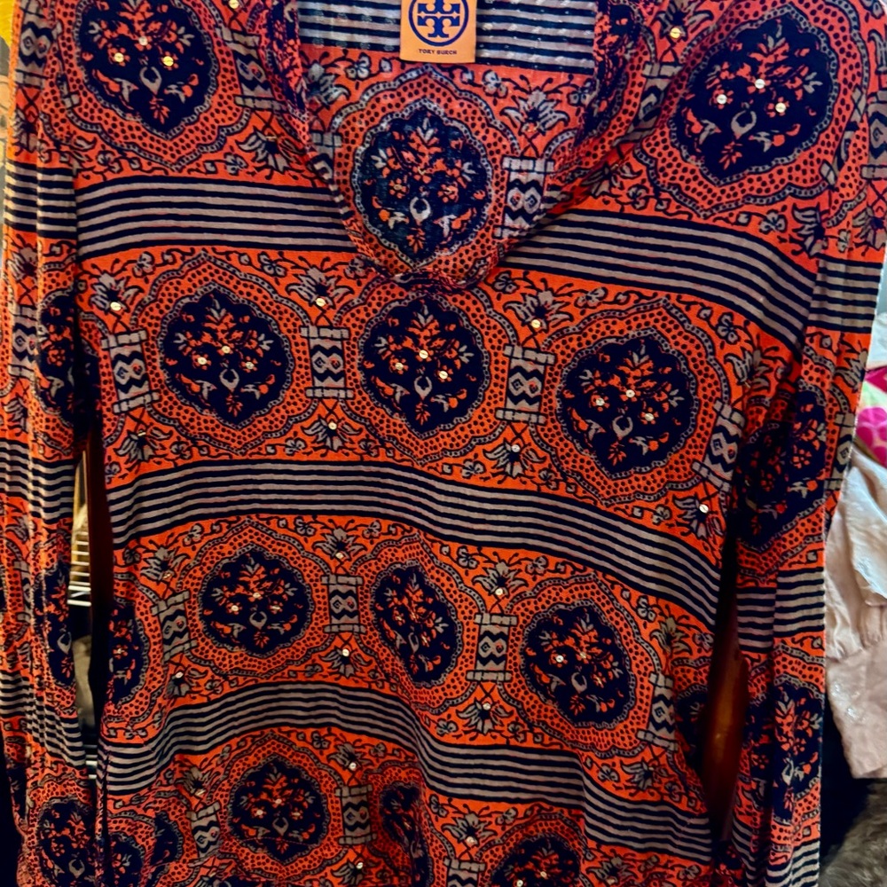 Tory Burch Orange and Blue Graphic Tunic